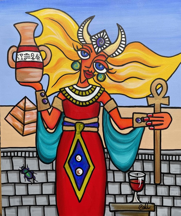 Boozehag-painting-egpytian-style-by-collette-fergus