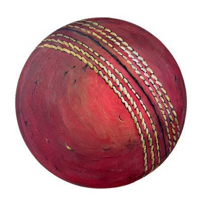 Winners Ball round painting of a cricket ball by NZ artist Collette Fergus