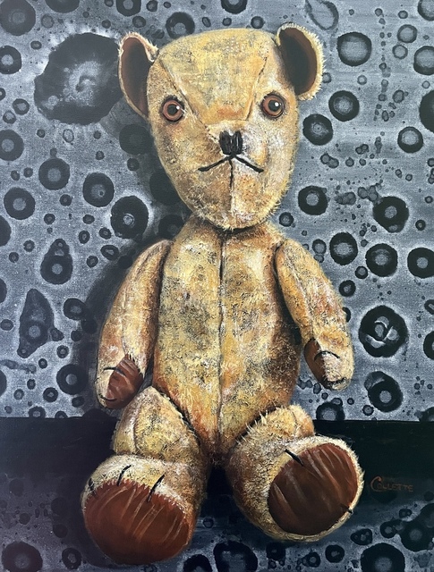 Old fashioned 1960s teddy bear painting by Collette Fergus