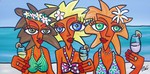 Boozehag character trio girls on the beach