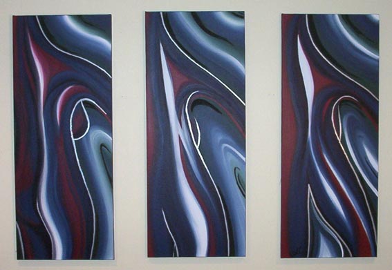 triptych painting of a body form abstract art