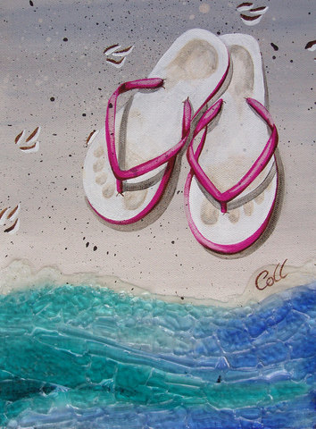 In Pink Jandals mixed media artwork by Collette Fergus