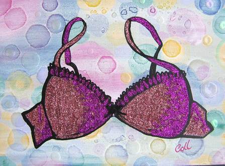 Pink Bra painting donated to Breast Cancer Charity by Collette
