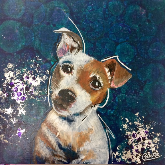 pet portrait of a jack russell dog using mixed media