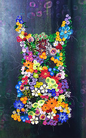 Mixed media dress painting by New Zealand contemporary artist collette