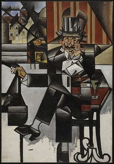 a cubism painting by Juan Gris titled Man in the Cafe