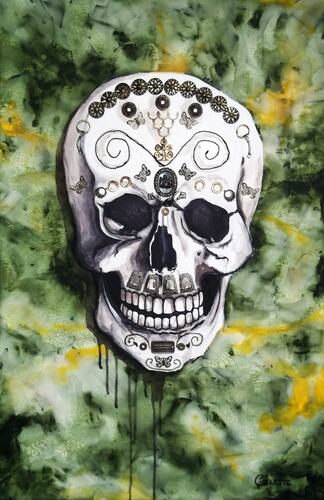mixed media skull painting Collette Fergus
