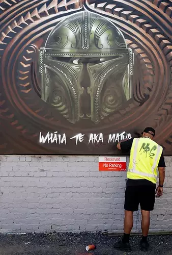 Mr G creating a stunning piece of New Zealand art