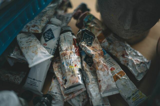 oil paints in messy tubes