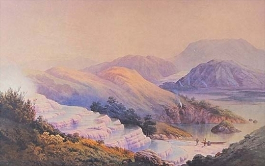 J C Hoyt Pink and white terraces painting