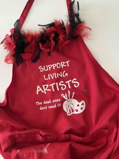 artists apron with feather boa trim