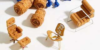 Tiny cork chairs made from Champagne Corks