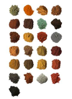 pies of paint pigment powders showing colours