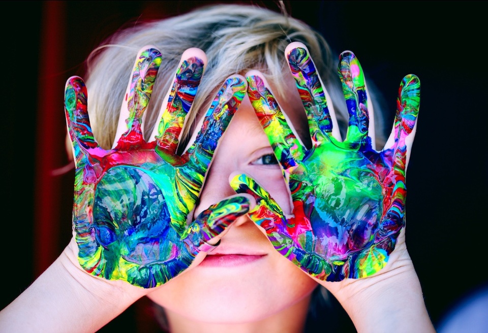 kid art painted hands