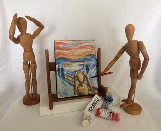 artists mannequins painting a funny version of the scream by Collette Fergus