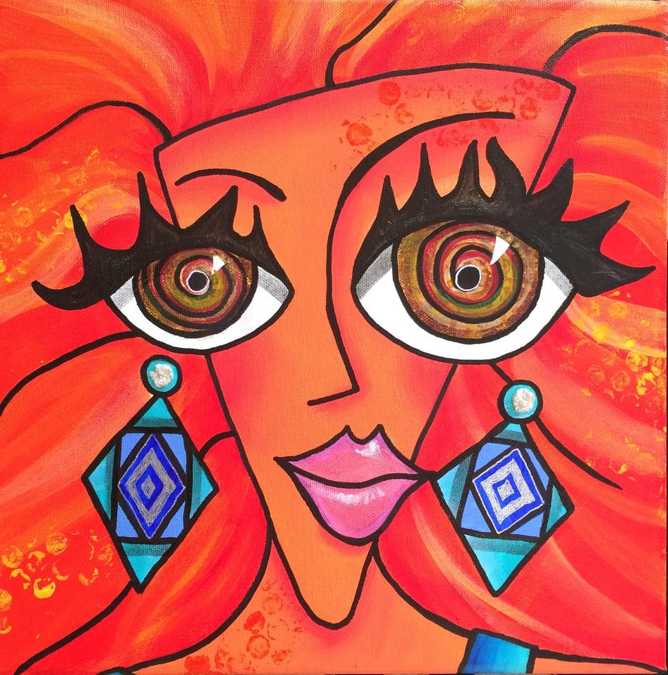 hypnotic eyes boozehag with red hair artwork