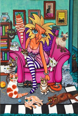 Crazy Cat Lady Boozehag painting