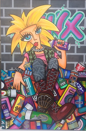 Boozehag as a street artist painting by Collette