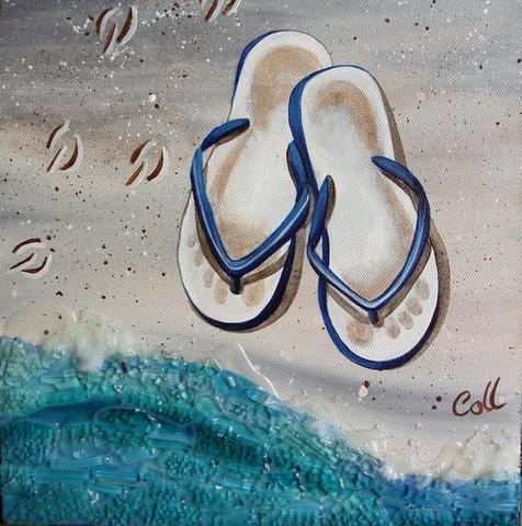blue jandals beach painting