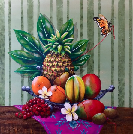 Tropical Fruit salad painting with bowl of tropical fruit